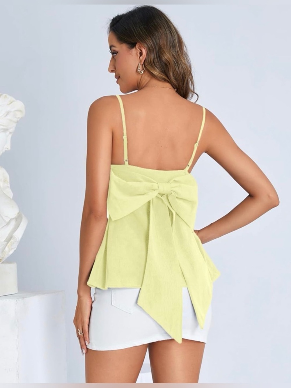 NWT-Casual Bow Back Spaghetti Strap Cami Tops Sleeveless Ruffle Summer Camisole